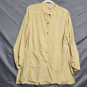 Citron Santa Monica Button Up Shirt Womens M Yellow Silk Tunic Long Sleeve Top